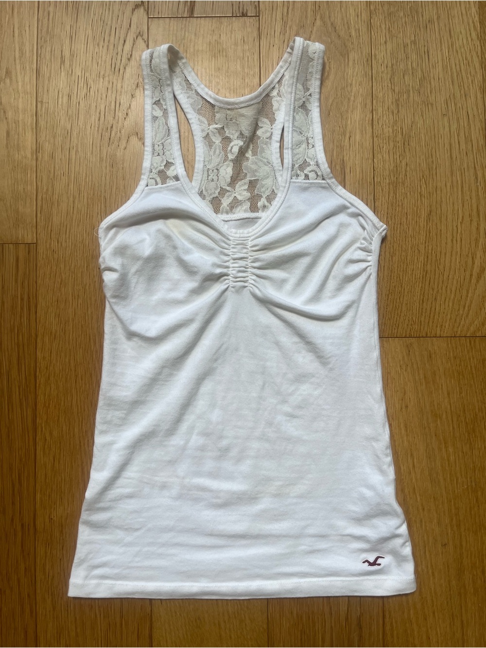 Vintage Hollister White Lace Ruched Racerback Fitted Cami Top